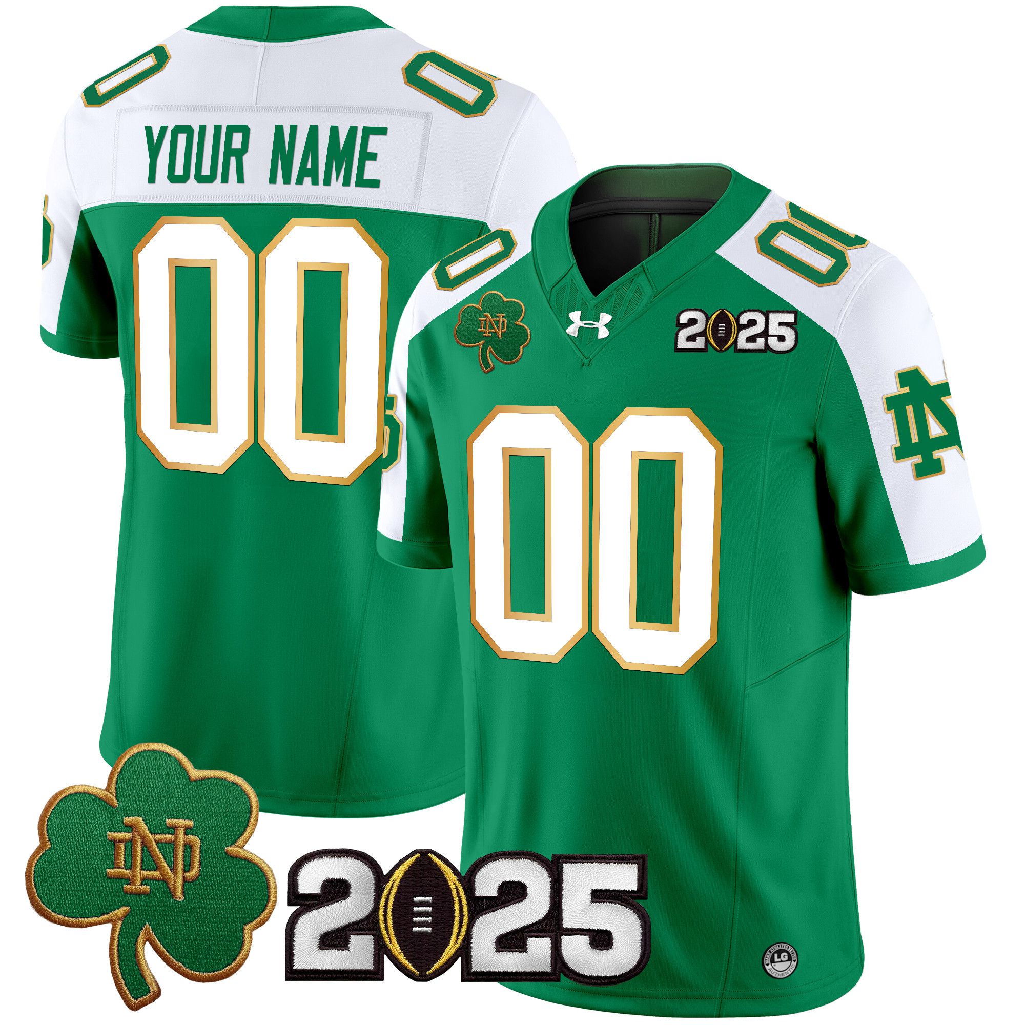 Men Notre Dame Fighting Irish Green 2025 CFP Final Patch Vapor Limited Custom NCAA Jersey style 1